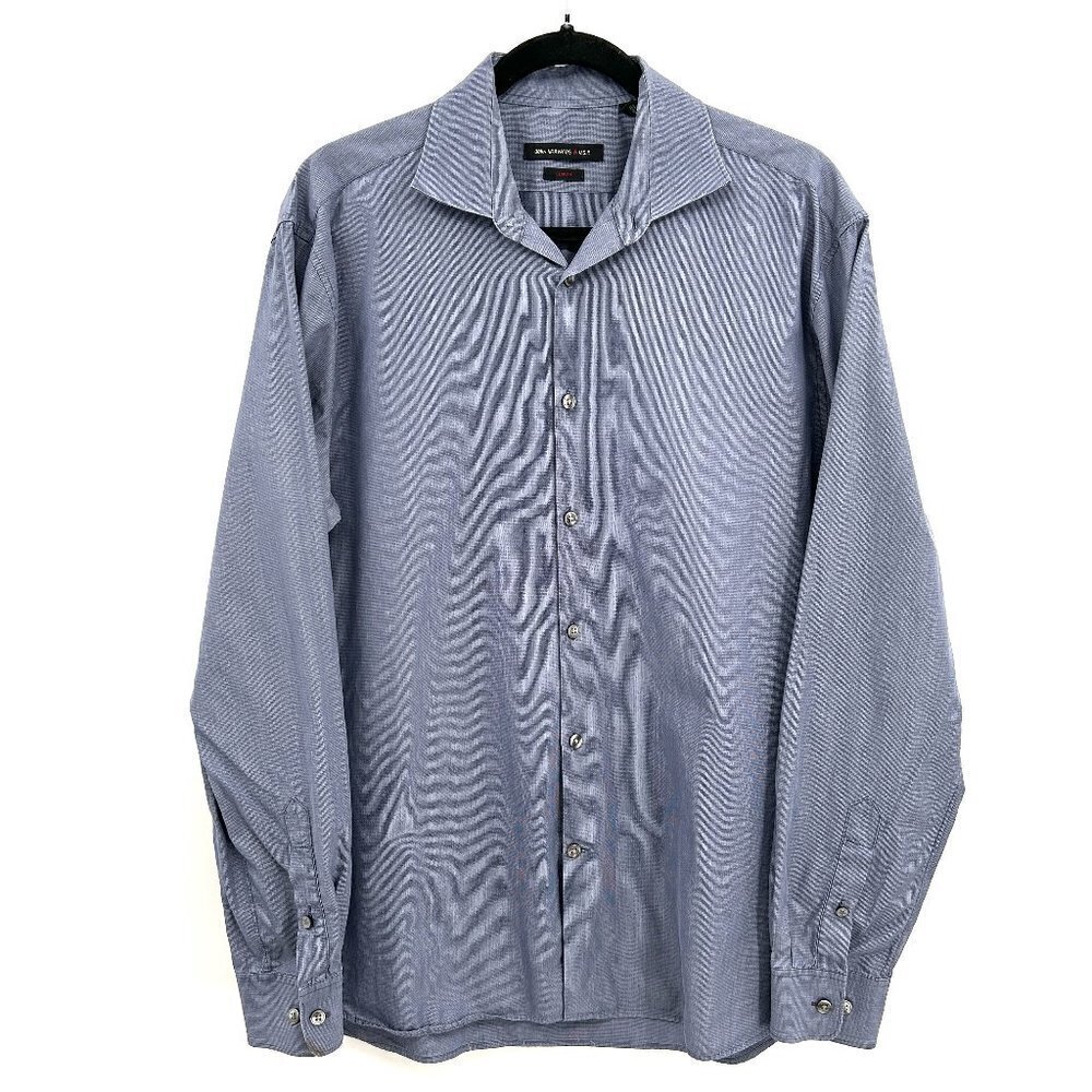 JOHN VARVATOS Men's Slim Fit Blue White Long Sleeve Button Up Dress Shirt 16.5